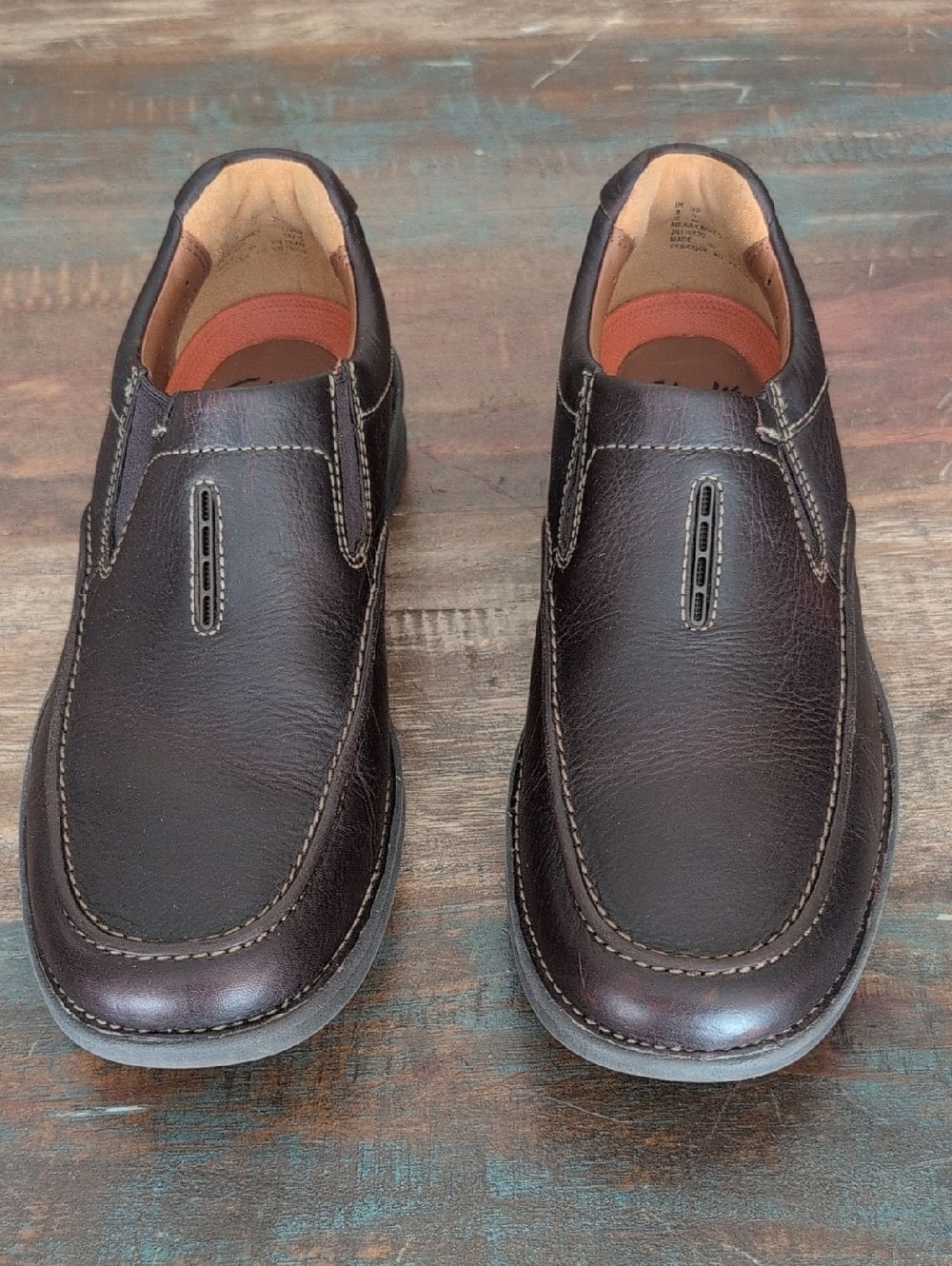 Clarks Unstructured Brown Leather Slip On Loafers - Men's 9 - Picture 2 of 8
